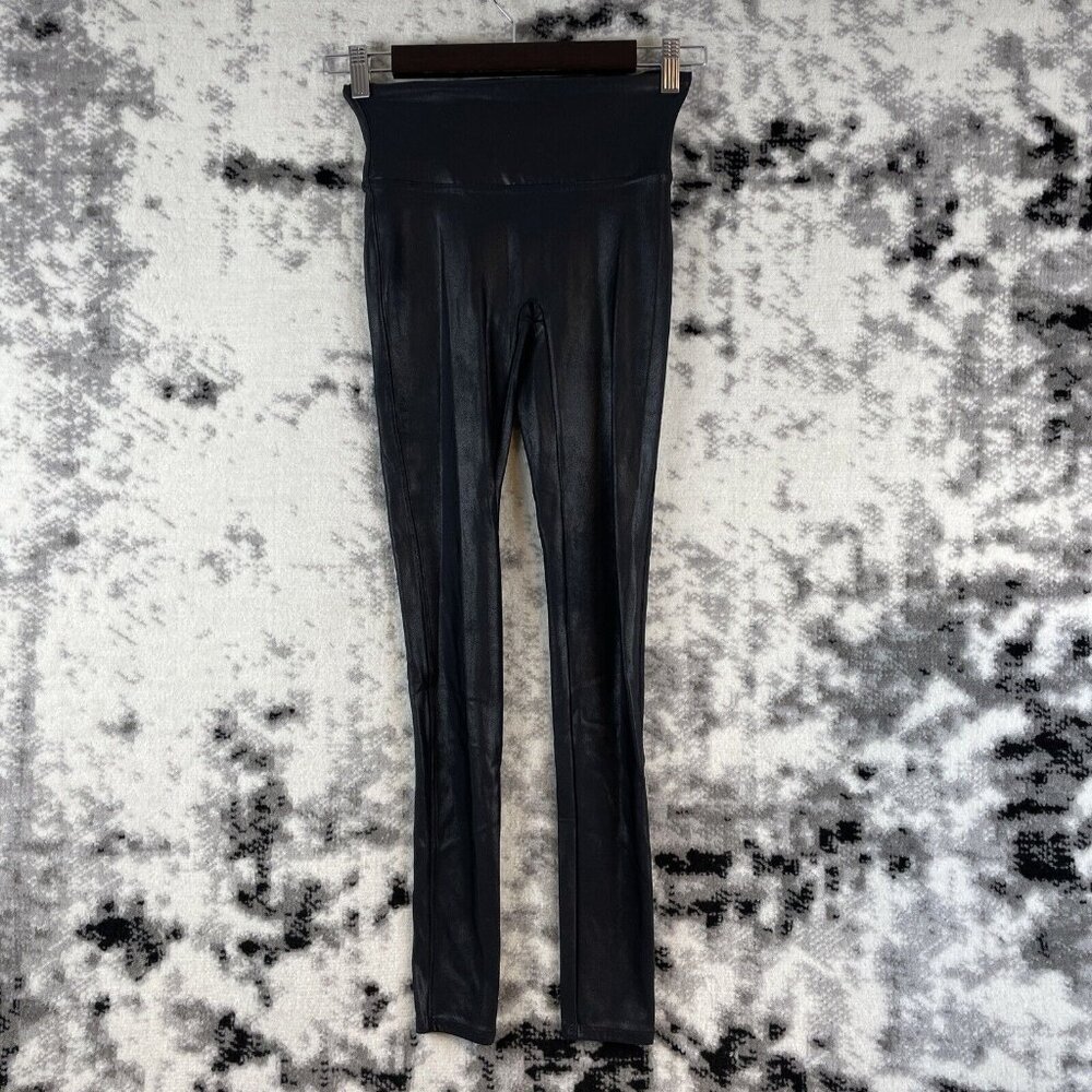 Spanx‎ Faux Leather Leggings Women's Size Small Black Nylon Stretch Athleisure